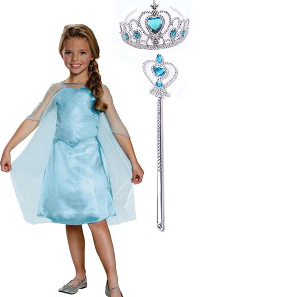 New Frozen Elsa Dress Costume with Tiara and Wand Youth 4-6X - Picture 1 of 1